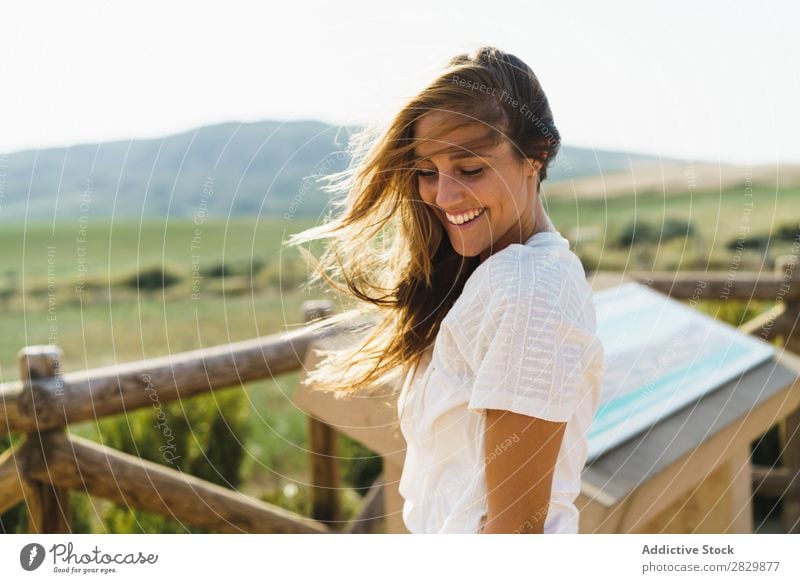 Pretty smiling woman in countryside Woman Smiling pretty Landscape Happy Beautiful Portrait photograph Nature Attractive Cheerful Human being Lifestyle