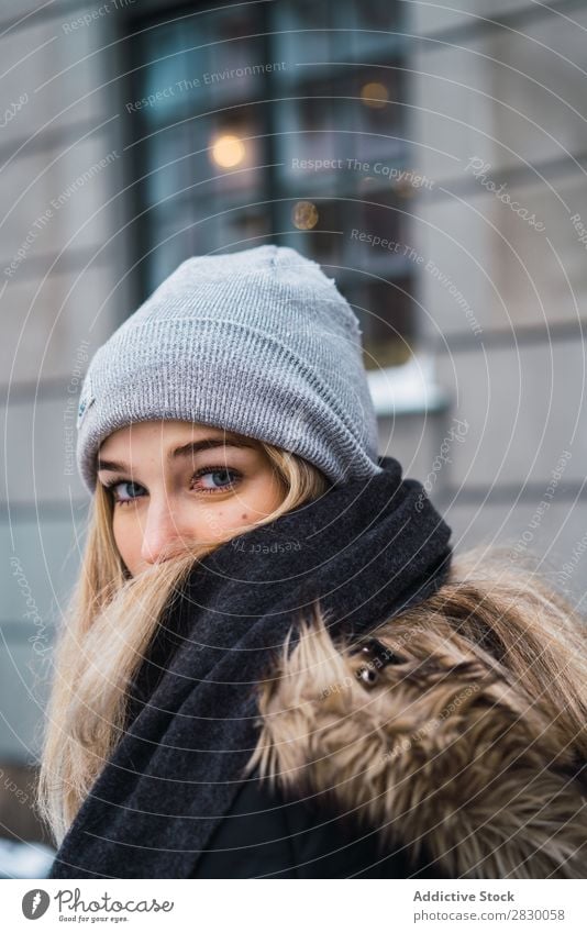 Stylish sensual woman on snowy street Woman Style Street fashionable To enjoy Youth (Young adults) pretty Snow Winter Cold Cool (slang) Fashion warm clothes