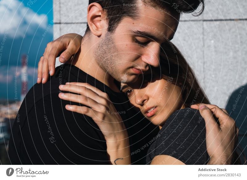 Couple embracing on balcony Home Together Cuddling Embrace Balcony Human being Happy Love House (Residential Structure) Man Woman Lifestyle 2