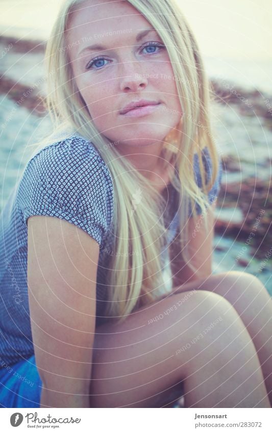 Blonde girl on the beach Human being Feminine Young woman Youth (Young adults) 1 18 - 30 years Adults Nature Landscape Sand Summer Beach Baltic Sea To enjoy