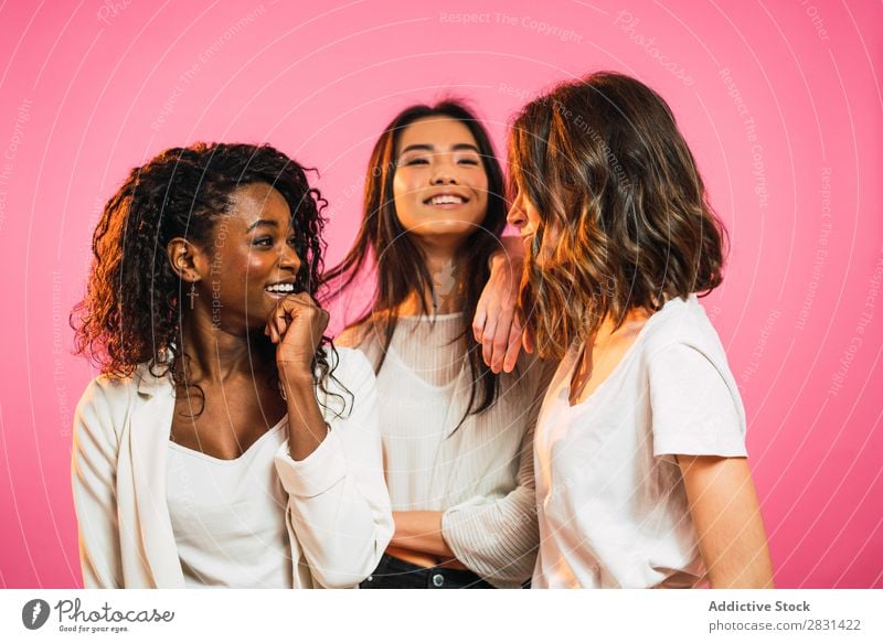 Cheerful multiracial women friends posing Woman pretty Portrait photograph Youth (Young adults) Friendship Black asian diversity multiethnic