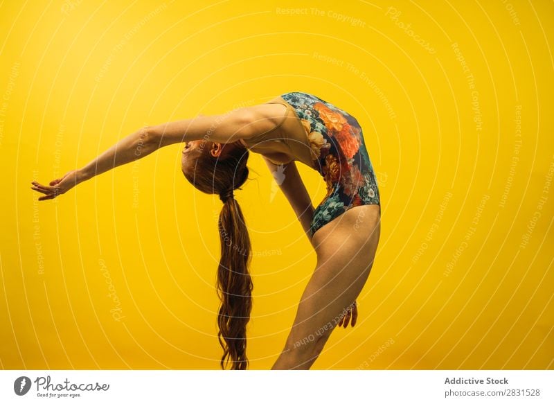 Young woman dancing in studio Woman pretty Portrait photograph Youth (Young adults) To enjoy Dance Posture Beautiful Adults Smiling Beauty Photography