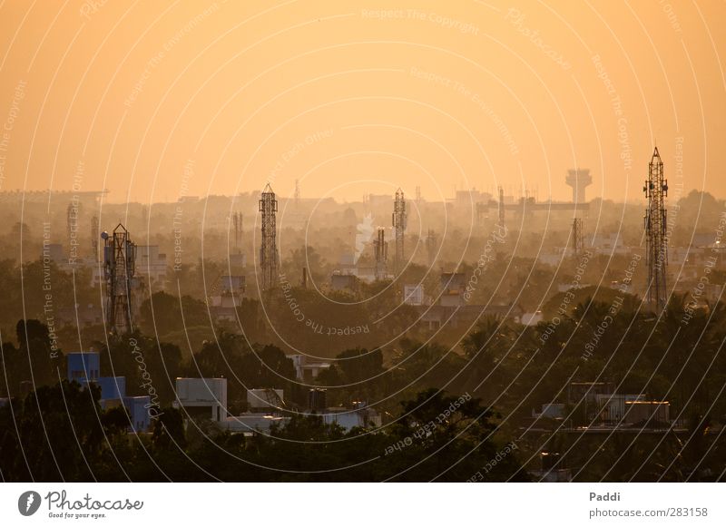 Sunset in Chennai Overpopulated House (Residential Structure) Infinity Madras Tamil Nadu India Contrast Dusk Shadow Horizon Smog Colour photo Exterior shot