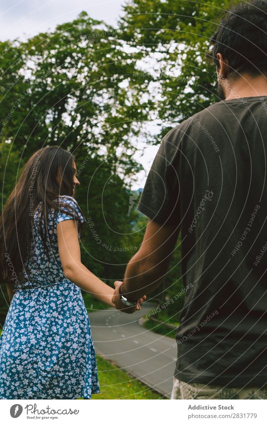 Couple at road in countryside Street Landscape Vacation & Travel Together Trip Happy Human being Summer Man Woman Adventure Lifestyle Joy Smiling Friendship