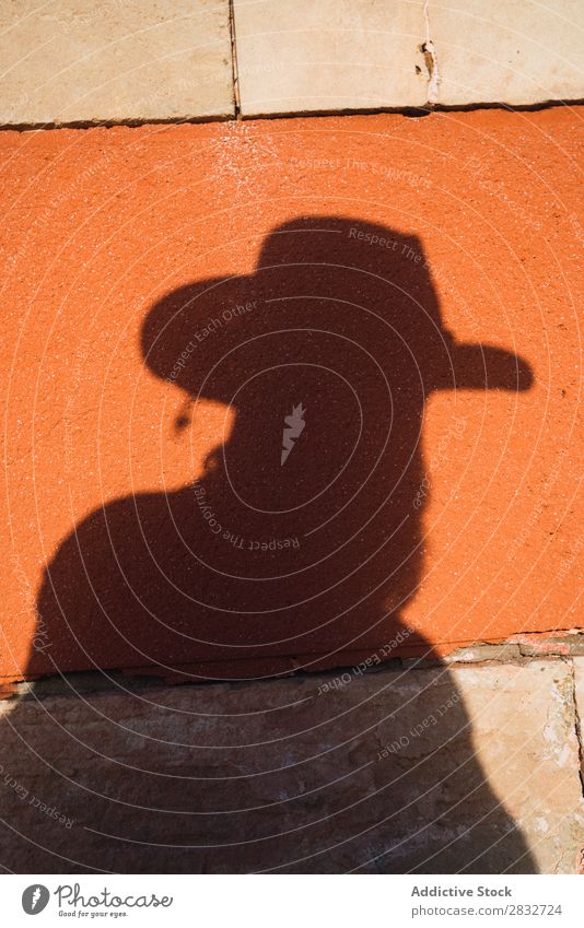 Male shadow with gun on wall Man Cowboy Shadow West Silhouette Wild Western Handgun Contour Hat Wall (building) Bright Risk Sunlight Contrast Dangerous Style