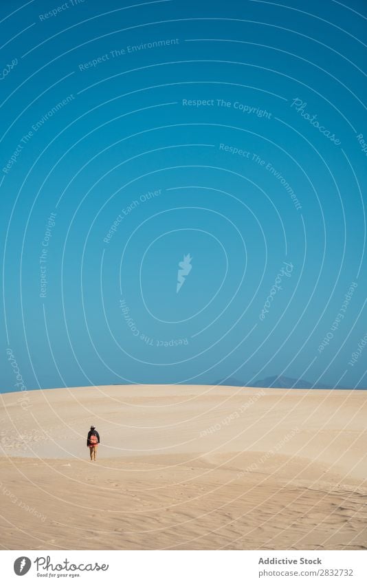 Anonymous traveler in sandy dunes Sand Dune exploration Wilderness Desert Vacation & Travel Remote Freedom Sky Landscape Horizon Beauty Photography Adventure