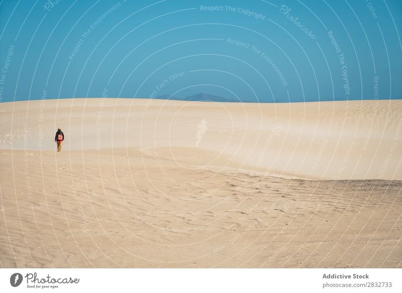 Anonymous traveler in sandy dunes Sand Dune exploration Wilderness Desert Vacation & Travel Remote Freedom Sky Landscape Horizon Beauty Photography Adventure