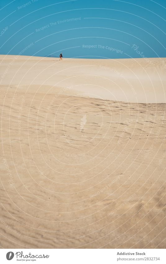 Anonymous traveler in sandy dunes Sand Dune exploration Wilderness Desert Vacation & Travel Remote Freedom Sky Landscape Horizon Beauty Photography Adventure