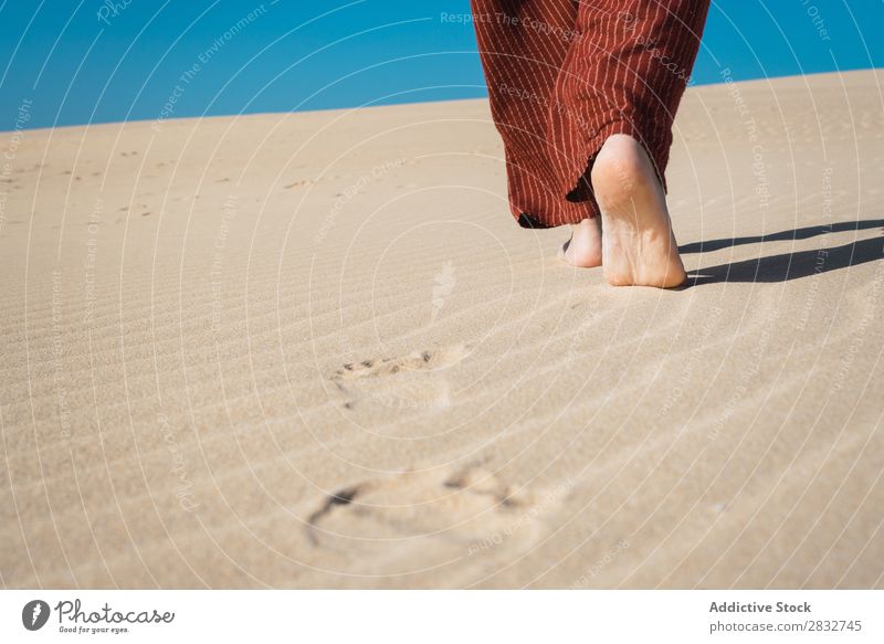 Crop male feet on rippled sand Man Sand Feet Barefoot Vacation & Travel Beach Nature Coast Stand Recklessness Consistency Dry Groove Legs Crops body part