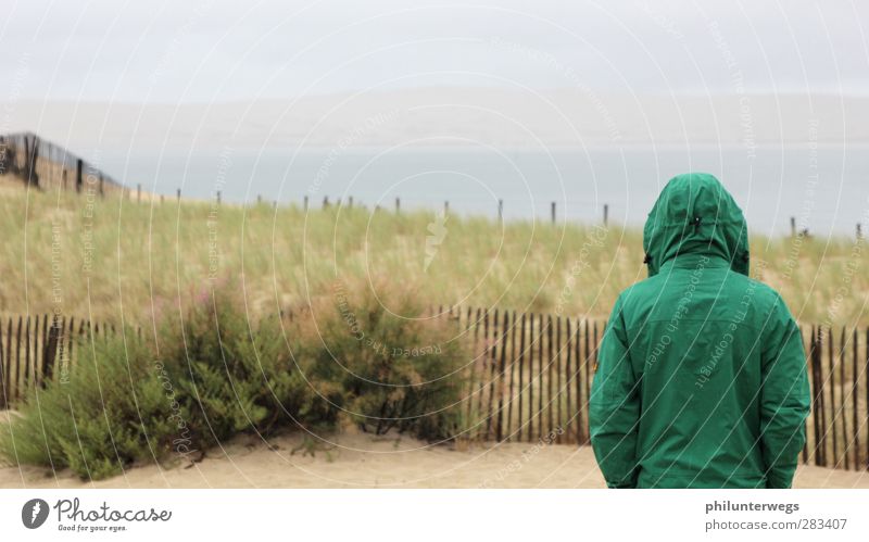 Rain dance: successful. Healthy Relaxation Calm Meditation Vacation & Travel Far-off places Freedom Beach Ocean Human being 1 Landscape Sand Bad weather Fog