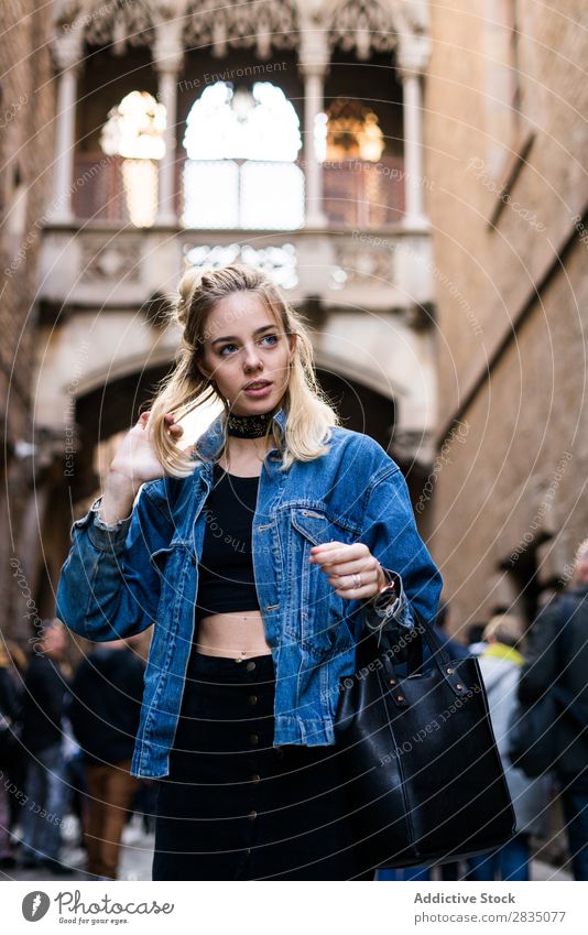 Person in crowded street looking at camera Youth (Young adults) Woman Crowded Street Looking into the camera Beautiful Beauty Photography Portrait photograph