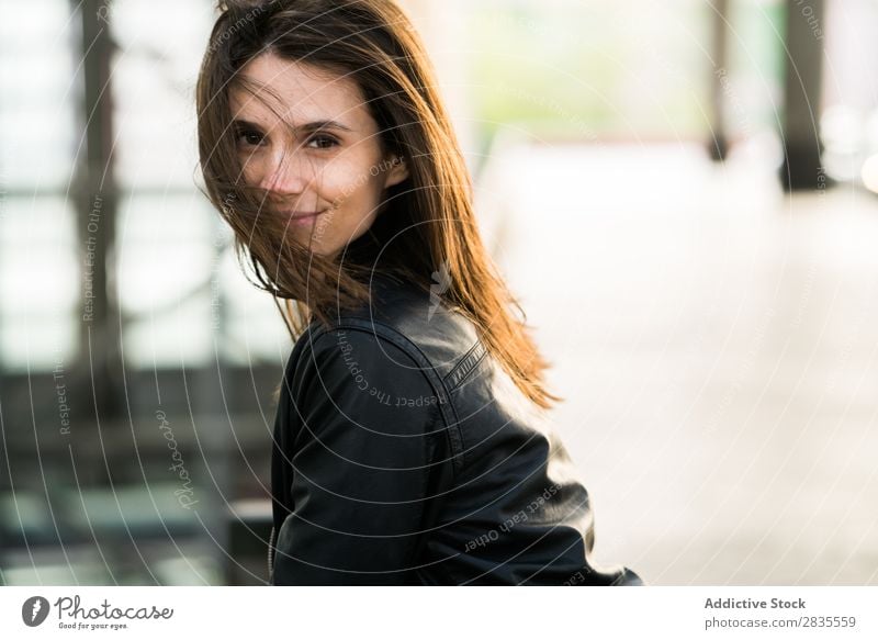 Pretty girl with flying hair Woman pretty Looking into the camera Cheerful Smiling Beautiful Portrait photograph Beauty Photography Girl Attractive