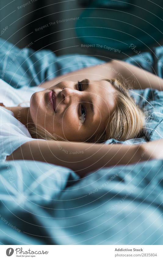 Blonde woman lying in bed Woman pretty Home Youth (Young adults) Dream delighted Lie (Untruth) Bed Bedroom Beautiful Lifestyle Beauty Photography Attractive