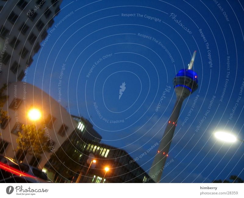 harbour area IV Duesseldorf Rheinturm Television tower Town Evening Lifestyle Modern Architecture Skyline Night life Lantern Light (Natural Phenomenon)