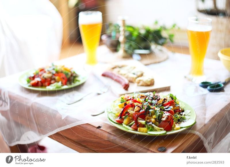 Bon appetite Food Sausage Lettuce Salad Nutrition Organic produce Beverage Beer Esthetic Healthy Delicious Juicy Multicoloured To enjoy Colour photo