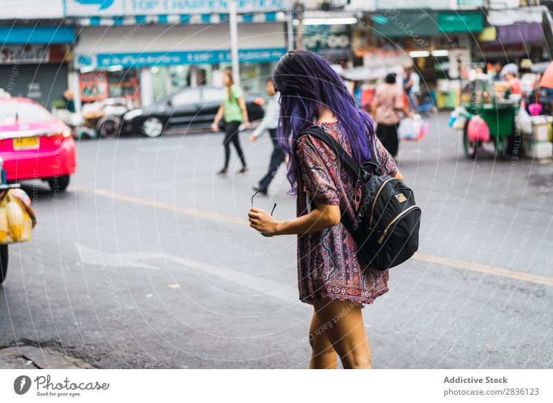 Pretty Asian woman on street Woman pretty Street Youth (Young adults) Beautiful Portrait photograph Hair Purple asian Sunglasses eastern Fashion Attractive City