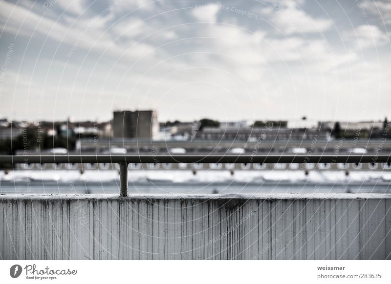 Sight Block Cottbus Skyline Deserted High-rise Wall (barrier) Wall (building) Facade Balcony Dirty Cold Blue Gray White Colour photo Subdued colour