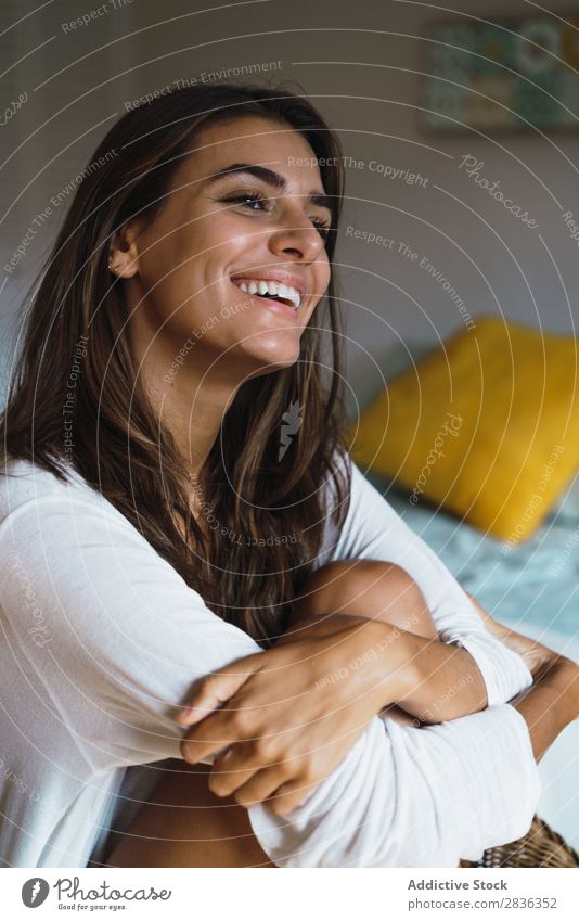 Happy woman on braided chair Woman Cheerful Beautiful Youth (Young adults) Human being Portrait photograph pretty Attractive Easygoing Cute Positive Joy Smiling