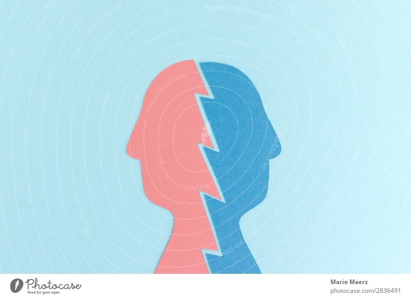 Inequality woman // man Work and employment Human being Woman Adults Man Couple 2 Communicate Uniqueness Rebellious Blue Pink Safety Responsibility Fairness