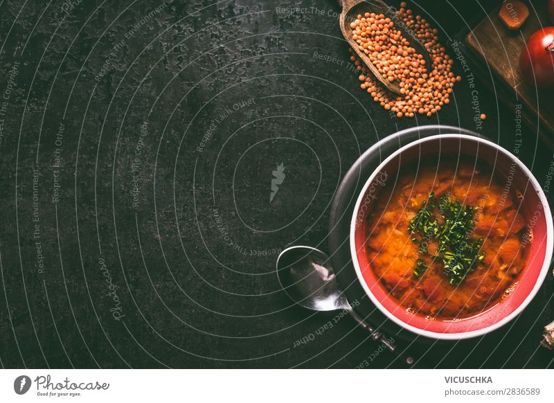 Red lentil soup Food Soup Stew Nutrition Lunch Organic produce Vegetarian diet Diet Crockery Style Healthy Eating Living or residing Design red valve spoon bowl