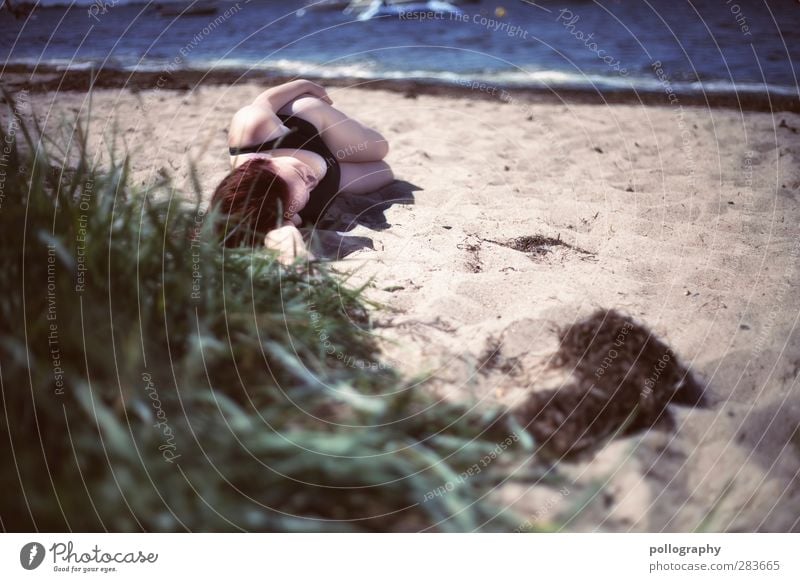 siesta on the beach Vacation & Travel Tourism Far-off places Summer vacation Sun Sunbathing Beach Ocean Waves Human being Feminine Young woman