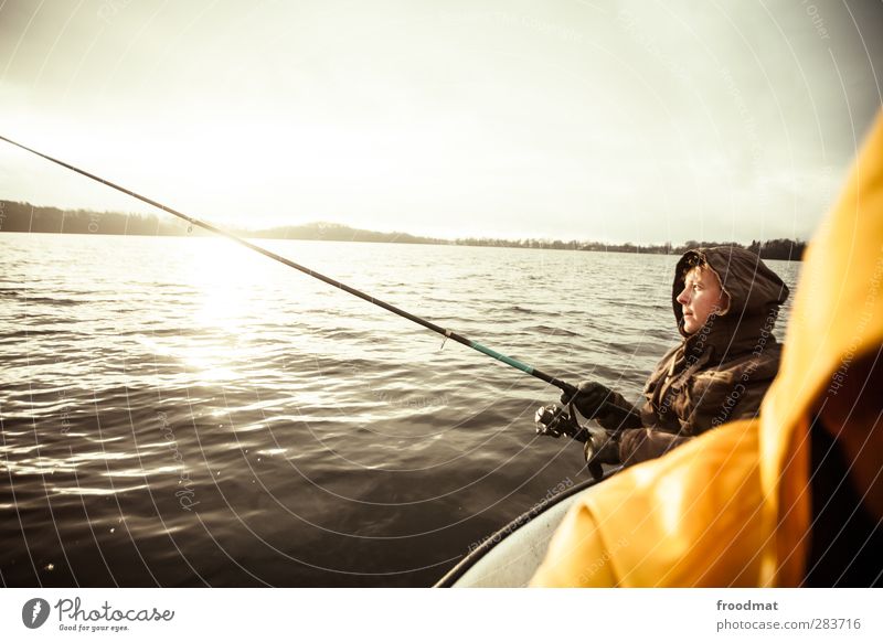 Fishing for Compliments Leisure and hobbies Fishing (Angle) Human being Masculine Young man Youth (Young adults) Man Adults Sun Sunrise Sunset Autumn Winter