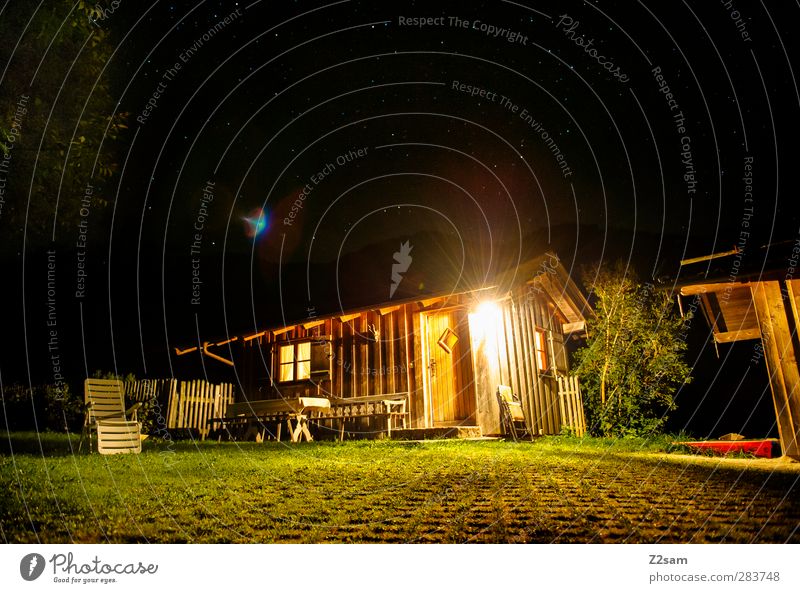 summer residence Wellness Vacation & Travel Tourism Nature Night sky Summer Hut Illuminate Retro Loneliness Relaxation Leisure and hobbies Idyll Calm Moody