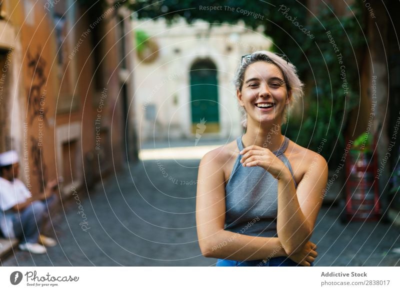 Charming flirty girl posing at street Woman coquette Posture Street emotional Recklessness facial Youth (Young adults) Town romantic Beauty Photography