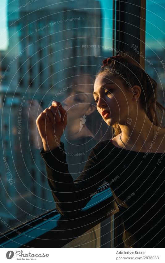 Sensual woman leaning on window Woman Window To enjoy tenderness Alluring Beauty Photography Dream Lean Delicate Youth (Young adults) human face Sunlight