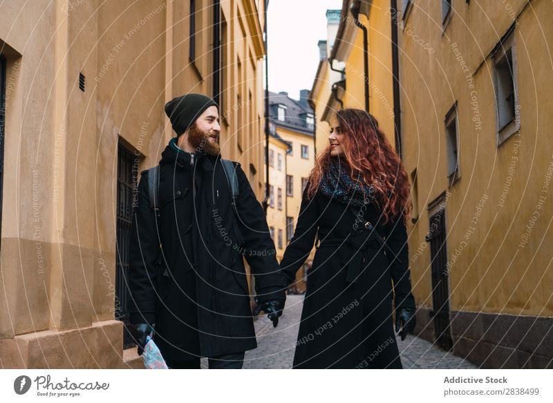 Couple holding hands and walking Street Happy City Walking Human being Map Navigation Vacation & Travel Tourism Love Happiness Relationship Cheerful