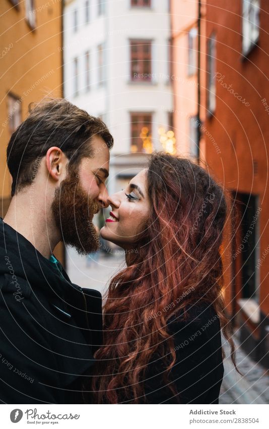 Couple kissing on street Street Happy City Human being Vacation & Travel Tourism Love Happiness Relationship Cheerful Youth (Young adults) Man Woman Romance 2