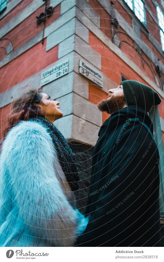 Couple posing on street Street Happy City Human being Vacation & Travel Tourism Love Happiness Relationship Cheerful Youth (Young adults) Man Woman Romance 2