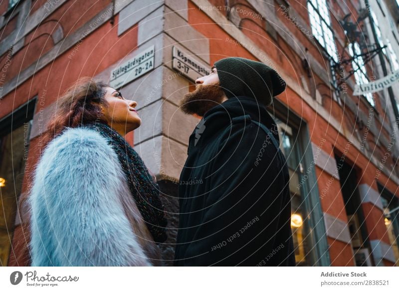 Couple posing on street Street Happy City Human being Vacation & Travel Tourism Love Happiness Relationship Cheerful Youth (Young adults) Man Woman Romance 2