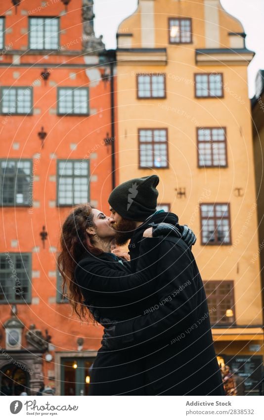 Man posing with girlfriend on street Couple Street Happy City Carrying Human being Vacation & Travel Tourism Love Happiness Relationship Cheerful