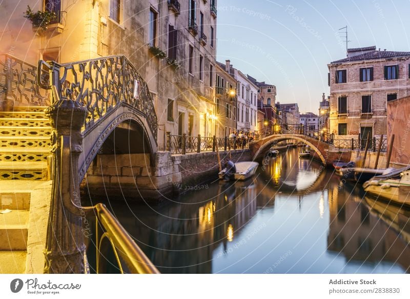 Calm water of channel in dawn Skyline Channel Lamp Vacation & Travel Twilight Embankment Tourism Tradition Town Downtown Architecture Summer Water City Landmark