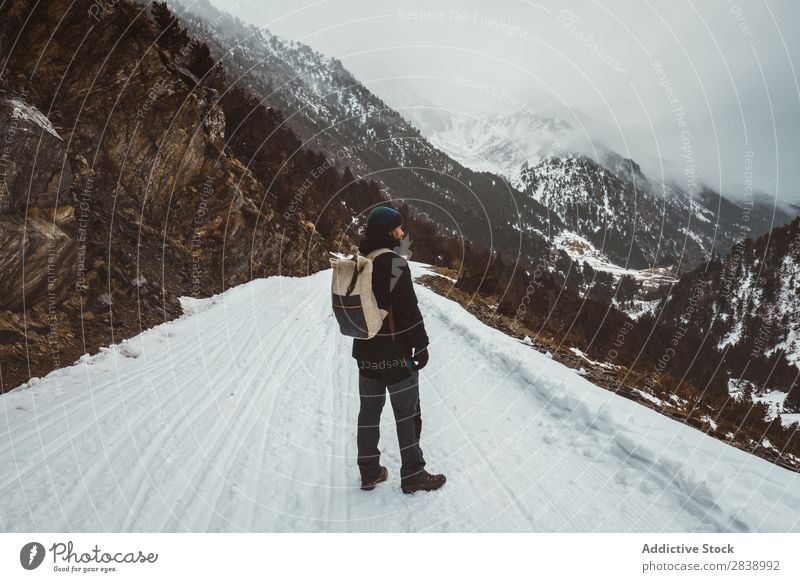 Man posing on snowy road Street Winter Hill Mountain Snow Landscape Nature White Ice Seasons Cold Vacation & Travel way Forest Frost Freeze Weather Rural