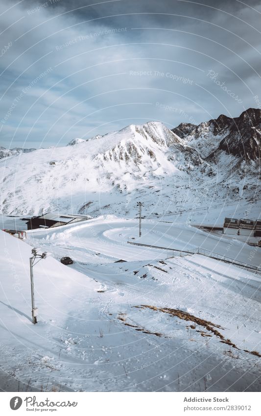 Road in beautiful winter mountains Street Winter Hill Mountain Snow Landscape Nature White Ice Seasons Cold Vacation & Travel way Frost Freeze Weather Rural