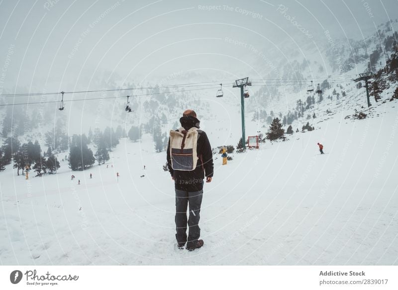 Man posing on snowy mountain Winter Hill Mountain Snow Landscape Nature White Ice Seasons Cold Vacation & Travel way Forest Frost Freeze Weather Rural