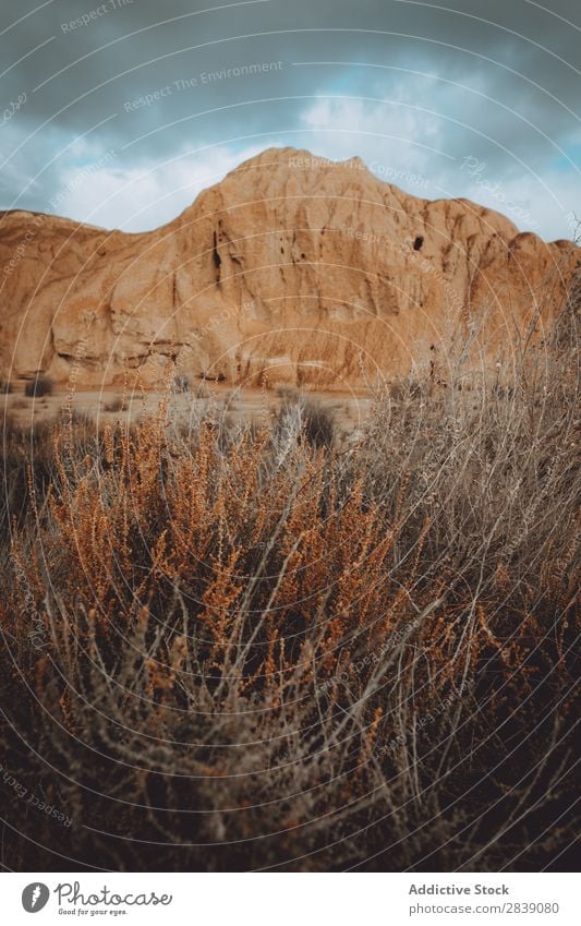 Dry hill in cloudy day Hill Mountain Nature Landscape Vacation & Travel Desert Landing Grass Sand Ground Environment Yellow Stone Wilderness Beautiful Natural