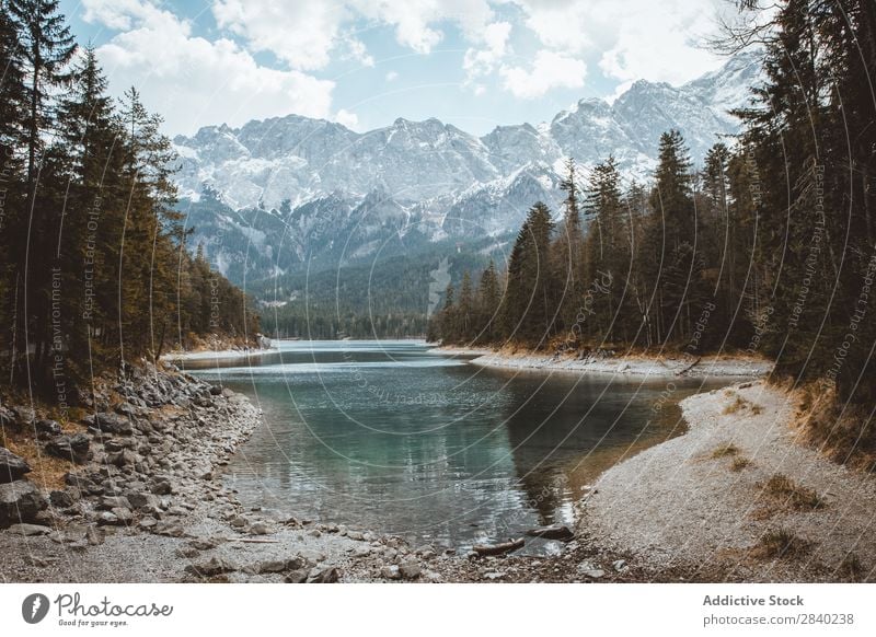 Stream of water and mountains Landscape Mountain Fog Nature Vacation & Travel scenery Panorama (Format) Peak Range River Environment Freedom national Peaceful