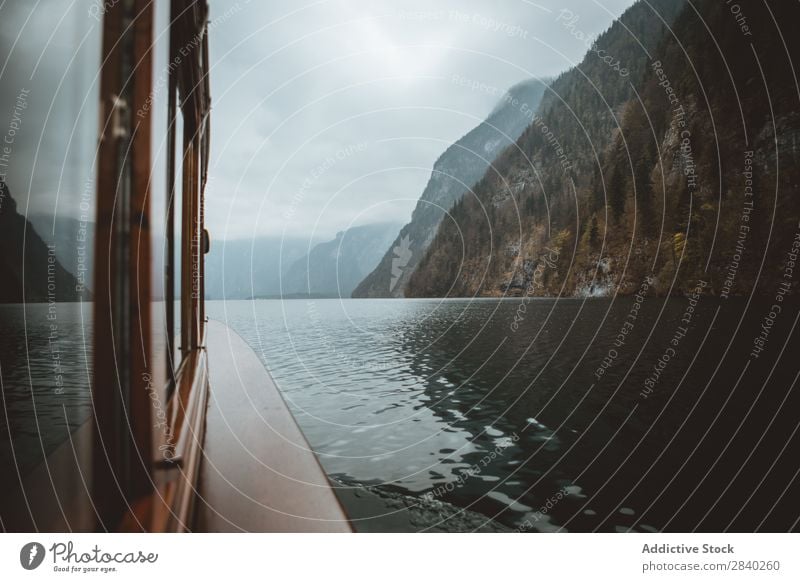 Boat in the Konigsee Lake Alpine konigsee Landscape Park Water Berchtesgaden Mountain Nature bayern Vacation & Travel national Reflection Lake Obersee Colour