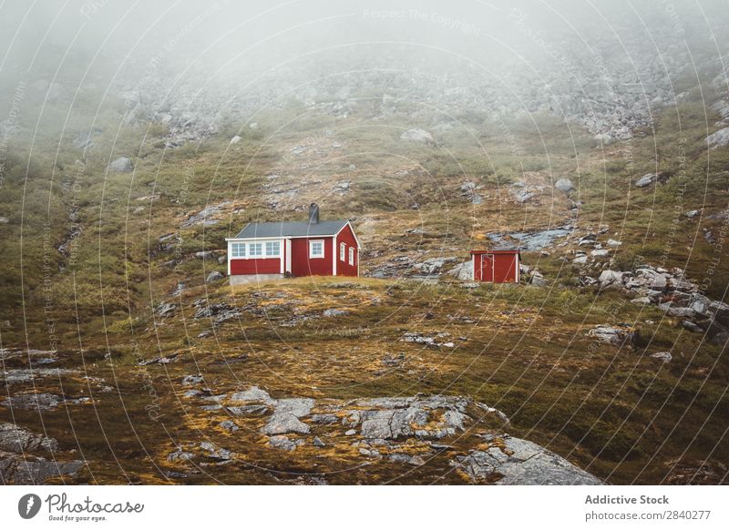 Red Cabins in the norwegian mountains Mountain Vacation & Travel Vantage point Norway Hut Landscape Rural House (Residential Structure) Nature Cottage Wood