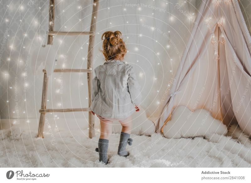 Little girl walking about kid's room Christmas & Advent Small Girl Walking Child Youth (Young adults) Cute Human being 1 Beautiful Delightful Interior shot