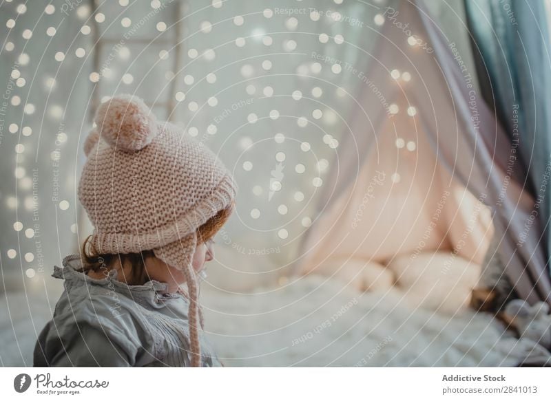 Little girl's profile Christmas & Advent Profile Small Girl magical Wonder Light soft focus Child Human being Cute 1 Delightful Beautiful Infancy pretty Side