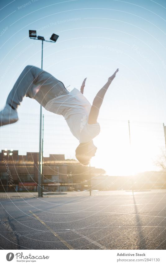 Chico Parkour backflip Man backlit Sports Youth (Young adults) Lifestyle Jump Human being Action Athlete Height Fitness City Street Healthy Athletic