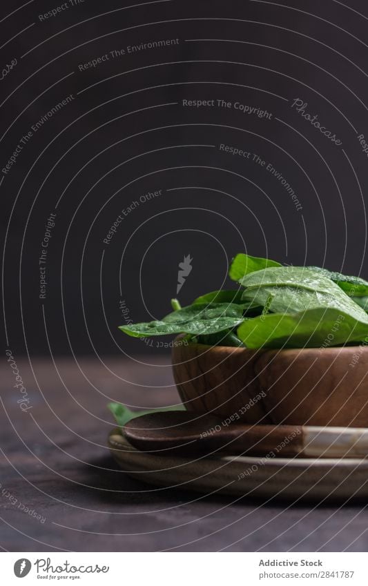 Wooden dish filled with fresh spinach leaves Agriculture Background picture Cooking Dark Diet dieting Eating Food Fresh Garden Green Healthy Heap Ingredients