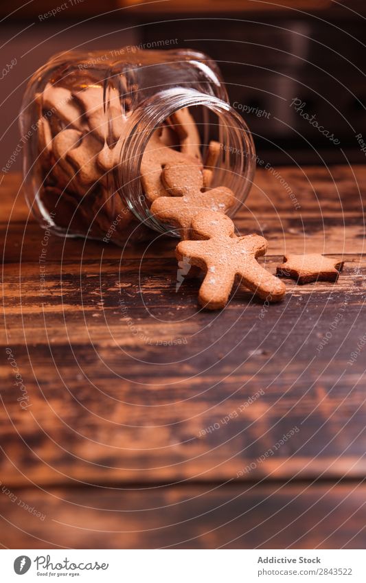 christmas cookies on wooden table Christmas & Advent Gingerbread Cookie Winter Food Brown Sweet Tradition Dessert Home-made Cooking Delicious Mold Wood Table