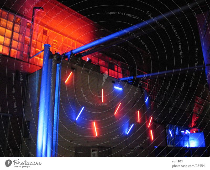 redblue Building Factory hall Lighting Red Lamp Neon light Architecture Orange