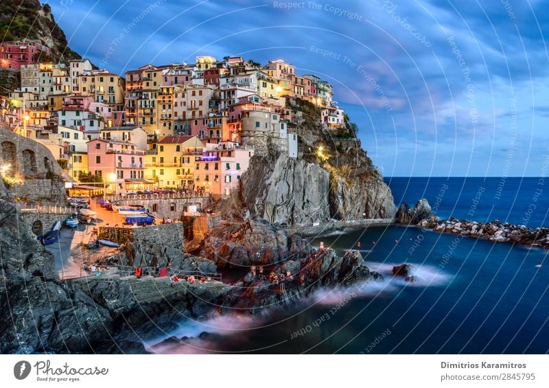 Classic Manarola Nature Landscape Water Sky Rock Coast Village Fishing village Old town Architecture Vacation & Travel Beautiful Multicoloured Wanderlust