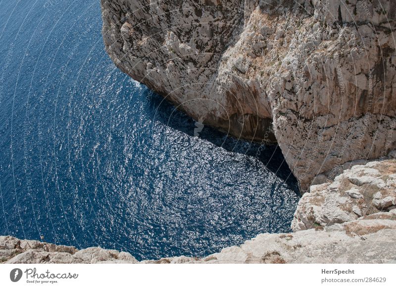 Jump! Summer Beautiful weather Rock Waves Coast Bay Fjord Ocean Gray Fear Fear of heights Respect Canyon Cliff Mediterranean sea Italy Sardinia Dangerous Deep